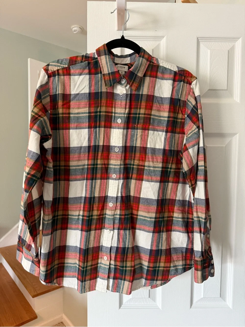 J. Crew Orange, Red & Green Plaid Button-Down Shirt